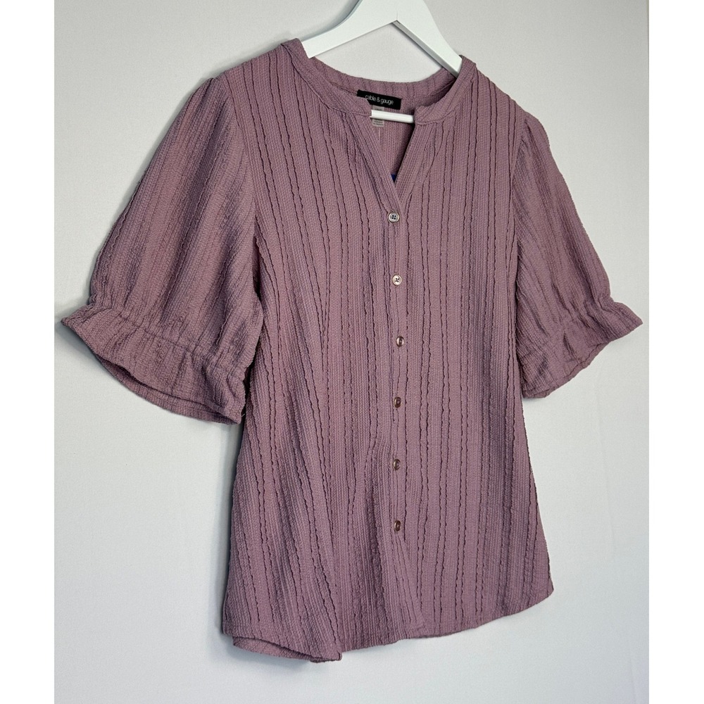 Cable & Gauge Elderberry Textured Button Front Blouse Women's Large NWT
